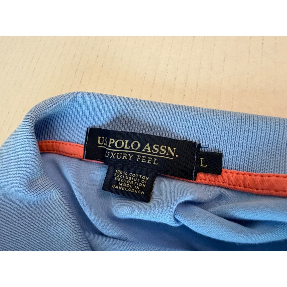 U.S. Polo Assn. Luxury Feel Light Blue Polo Shirt Short Sleeves Large Men's - Picture 9 of 9